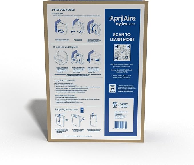 AprilAire HYDRLH Hard Water Maintenance Kit for 620 and 720 Series Humidifiers With HydroCore Water Panel Cartridge and Replacement Orifice - Image 16