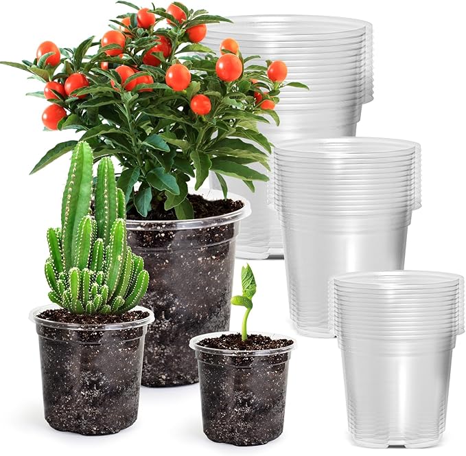 36 Packs 5/4/3.5 Inch Reinforced Clear Nursery Pots with Drainage Hole, Transparent Variety Pack Plastic Plant Pot Seedling Planter for Vegetable Propagation, Root Cutting, Seed Starting by Bluepro