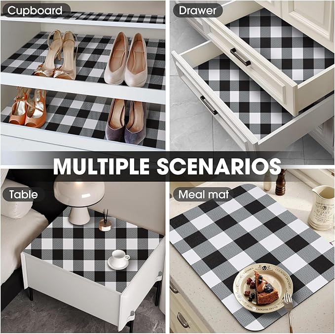 Drawer and Shelf Liner, Non-Slip Kitchen Cabinet Liners Non-Adhesive Thick Strong Grip Waterproof Washable Mats Protect Dresser Shelves Cupboard Bathroom Cabinets, Buffalo Plaid, 18 in X 20 FT - Image 8