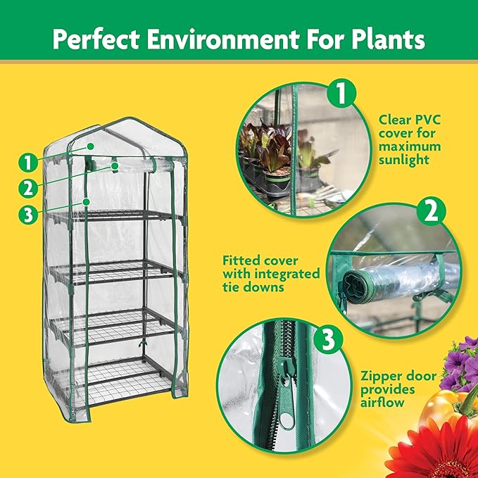 Miracle-Gro 23" x 17" x 57" 4-Tier Indoor/Outdoor Mini Greenhouse Plant Tent, All-Season Compact Plant Growth Accelerator with PVC Cover and Roll-Up Zipper Door, Clear - Image 3