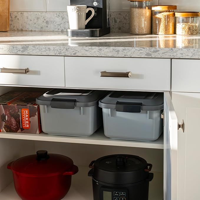 IRIS USA WeatherPro Airtight Pet Food Storage Container, Up to 14 lbs, Dog Cat Bird and Other Pet Food Storage Bin Keep Pests Out Translucent Body BPA Free Stackable, 2 Pack, Gray - Image 5