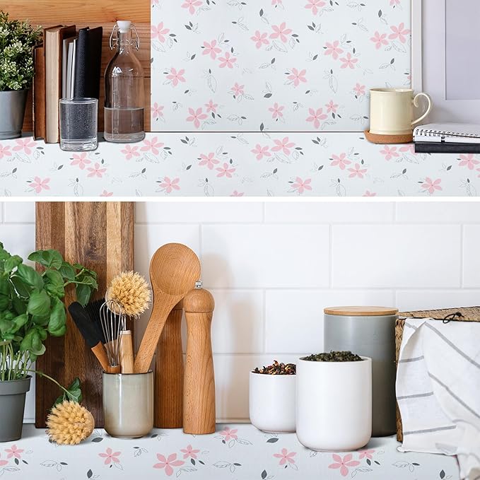 2 Rolls 18" W x 96" L Floral Drawer and Shelf Liner for Cabinets, Non-Adhesive Strong Grip Non-Slip Flower Shelf Cabinet Kitchen Shelf Liners for Kitchen Cabinets - Image 3