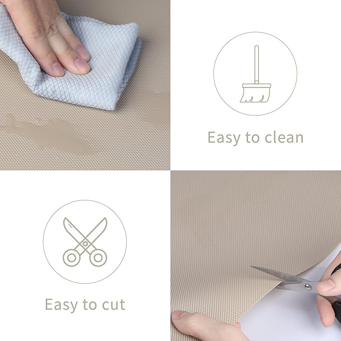 Kitchen Shelf Liner Drawer Liners, Non-Adhesive Refrigerator Liners Waterproof Fridge Mats with Strong Durable Kitchen Cabinets Mat for Drawers, Shelves, Pantry Khaki - Image 5