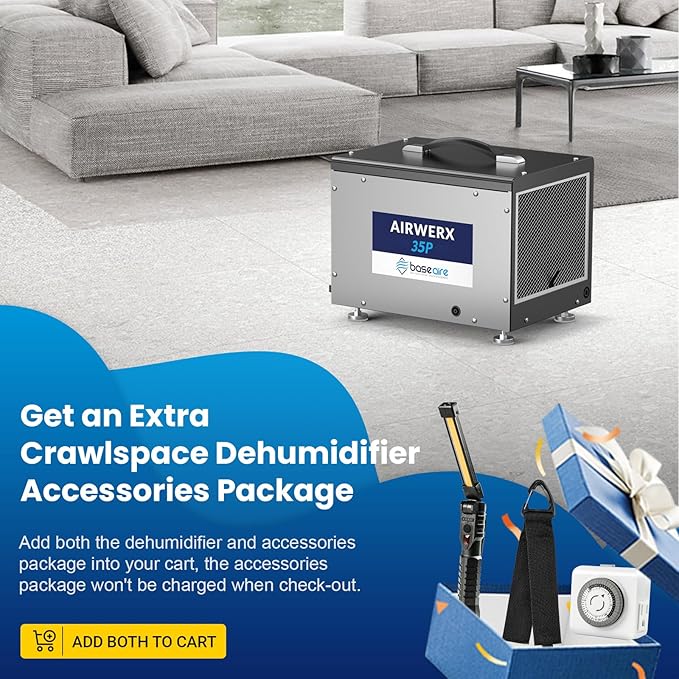 BaseAire Crawlspace Dehumidifier with Pump, Compact Dehumidifiers for Commercial, Basement and Water Damage with Drain Hose, 70 PPD, Auto Defrost, GLGR Technology, Up to 1000 Sq Ft - Image 2