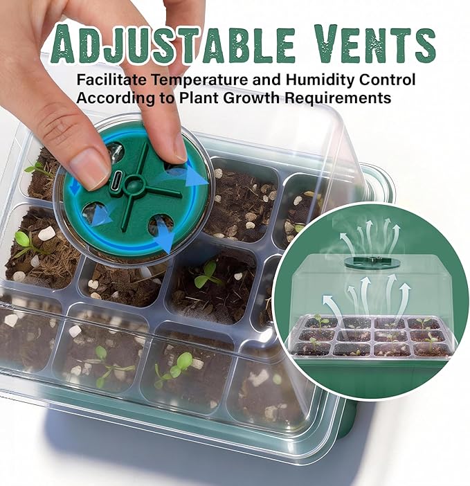 6 Pack Seed Starter Kit with Grow Light 72 Cells Plant Starter Trays with 3.9 Inch Adjustable Humidity Dome Reusable Indoor Plant Germination Tray for Gardening - Image 5