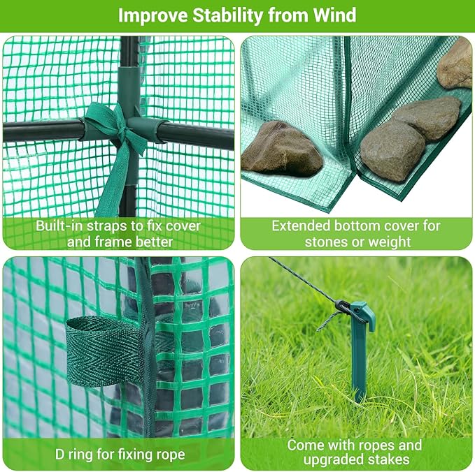 Greenhouse for Outdoors with Screen Windows, Ohuhu Upgraded 4 Tiers 11 Shelves Walk-in Greenhouses with Durable PE Cover, Outside Garden Plastic Green House with Ground Pegs & Ropes for Stability - Image 5