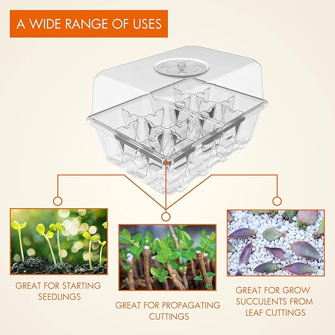 Gardzen 10 Pack Seed Starting Tray, Plant Germination Trays, Seed Starter Kit with Adjustable Humidity Vented Dome and Clear Base, Plant Growing Kit 6.6" x 4.5", Total 120-Cell, Clear - Image 5