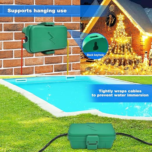 Hrensaw Small Weatherproof Electrical Connection Box(Inner 5.5 x 3 x 2.2inch),Outdoor Electrical Box,Waterproof Extension Cord Covers for Plug, Extension Cables, Holiday Lights,Green - Image 5