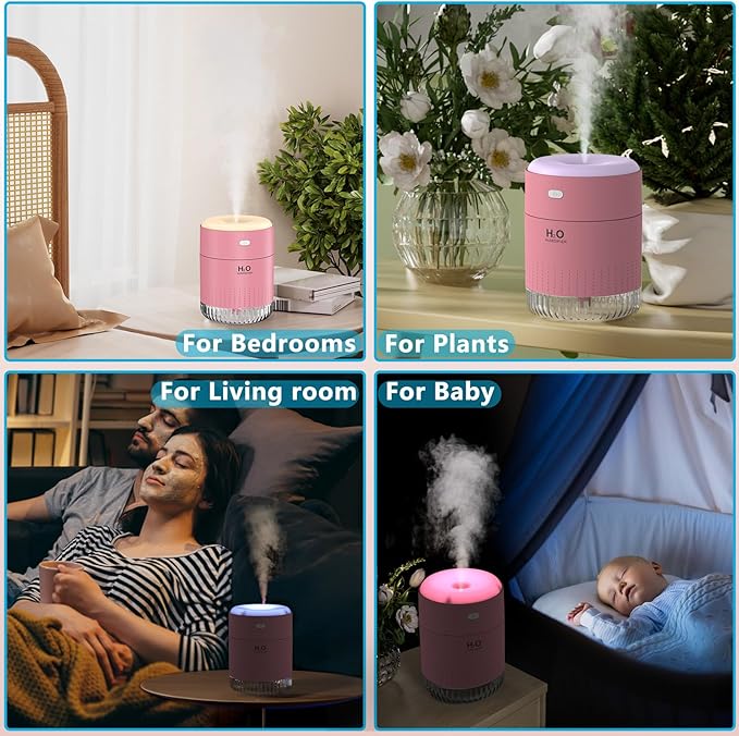 Colorful Mini Humidifier, USB Rechargeable Humidifier, 4 Modes Super Quiet, Humidifiers For Bedroom,Suitable For Travel Office Family-Rose Pink - Image 5