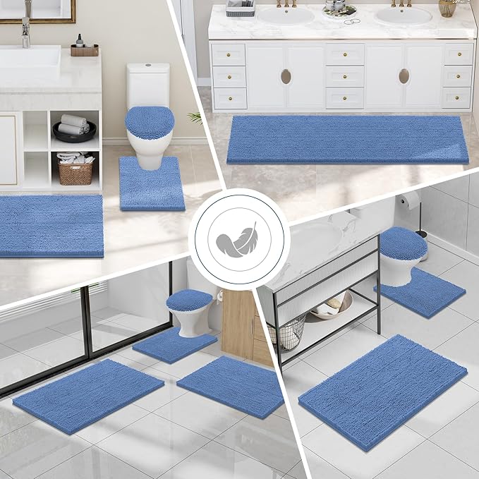 Smiry Luxury Chenille Bathroom Rugs 24x16, Extra Soft and Absorbent Shaggy Bath Mat, Machine Washable, Non-Slip Plush Carpet Runner for Tub, Shower, and Floor, Home Decor Accessories, Cornflower Blue - Image 7