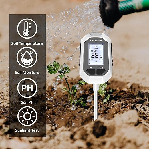4-in-1 Soil Moisture Meter, Digital Plant Temperature/Soil Moisture Test & PH Meter/Sunlight Intensity, Backlight LCD Display for Gardening, Farming and Outdoor Plants - Image 7