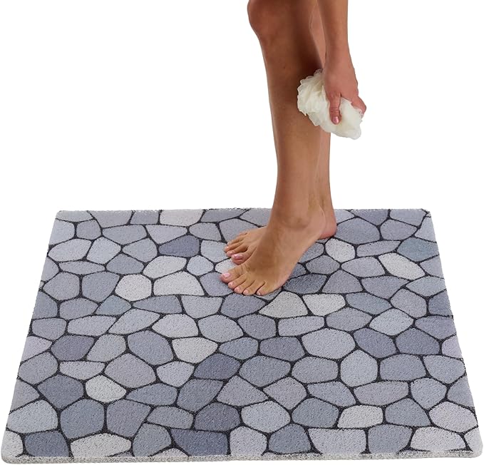 Non Slip Shower Mats for Inside Shower - Loofah Bath Mats for Shower - Shower Floor Mat Non Slip - Walk in Shower Mat Square 31x31- Textured No Suction Cup Shower Safety Mat (Blue Pebble 31x31) by ENKOSI