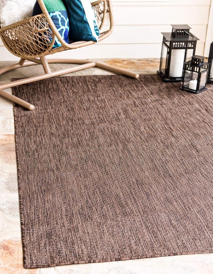 Unique Loom Collection Casual Transitional Solid Heathered Indoor/Outdoor Flatweave Area Rug (4' 1" x 6' 1" Rectangle, Light Brown/Ivory) by UniqueLoom