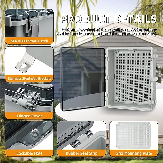 Joinfworld Outdoor Cable Box Enclosure 19.7x15.7x7.9 Waterproof Junction Box Outdoor Clear Nema 4 Electrical Box for WiFi Router Breaker Solar Electronics - Image 4