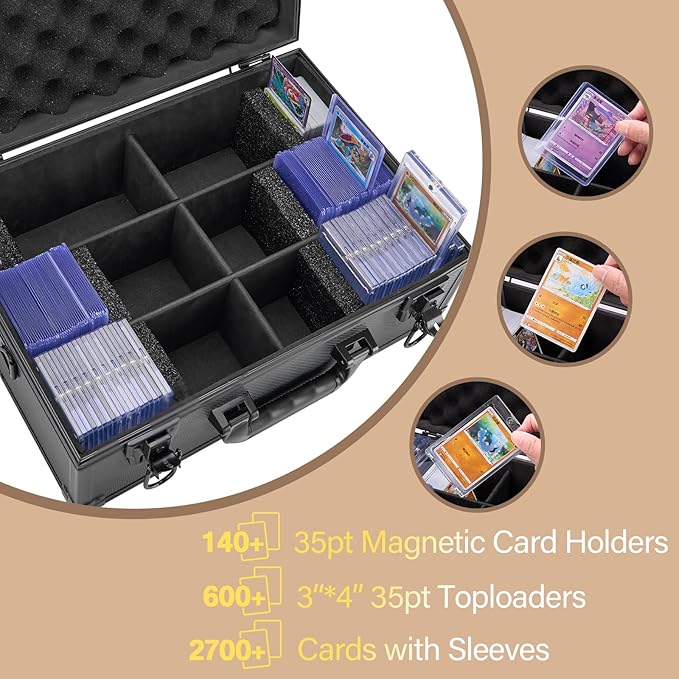 Trading Card Storage Box for 3"x4" 35pt Rigid Cards, Holds 600+ Toploaders, Sports Card Case with 6 Foam Dividers, Toploader Storage Box, Sports Card Storage with Key Lock - Image 2
