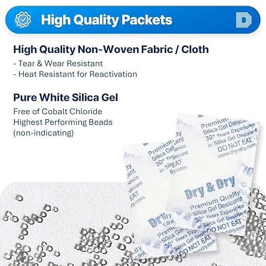 Dry & Dry 20 Gram Silica Gel Packets - 800 Rechargeable Fabric Silica Packs, Desiccant Packs for Storage - Image 2