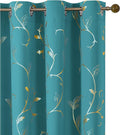 BUHUA Blackout Curtain 2 Panel Set Silver Vine Foil Print Thermal Insulated Drapes Room Darkening Curtains Grommet Window Treatment, 52 x 84 Inch, Teal Blue by BUHUA