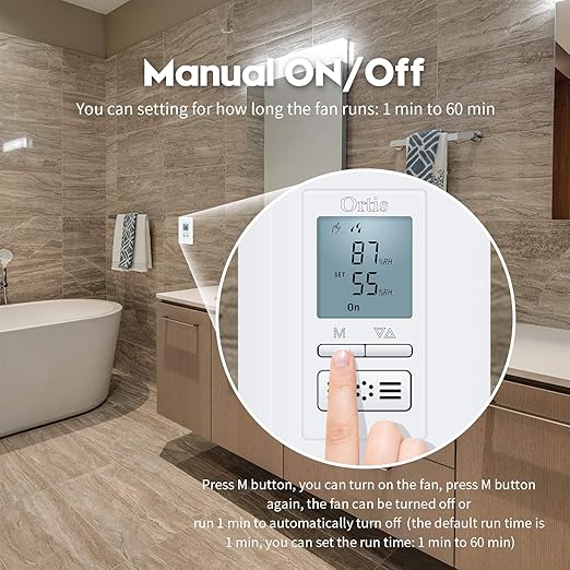 [New Generation] Humidity Sensor Switch, Ortis in-Wall Bathroom Fan Automated Control Switch, Air Moisture Detection, Neutral Wire Required, White, 120V/220V - Image 4