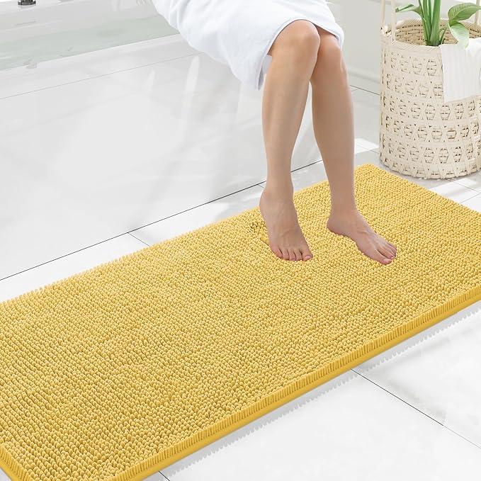 Smiry Luxury Chenille Bathroom Rugs 59x20, Extra Soft and Absorbent Shaggy Bath Mat, Machine Washable, Non-Slip Plush Carpet Runner for Tub, Shower, and Floor, Home Decor Accessories, Yellow by Smiry