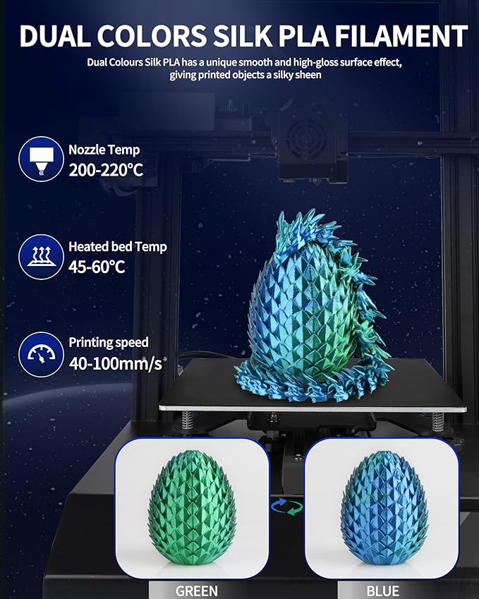 LANDU Silk Dual Color PLA Filament 1.75mm 1KG, 3D Printer Filament Dimensional Accuracy +/- 0.02mm, Coextrusion Filament PLA Shiny Filament Fits for Most FFF 3D Printers,1KG Spool (2.2lbs) Green Blue - Image 3