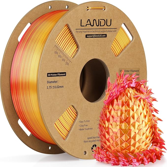 LANDU Silk Dual Color PLA Filament 1.75mm 1KG, 3D Printer Filament Dimensional Accuracy +/- 0.02mm, Coextrusion Filament PLA Shiny Filament Fits for Most FFF 3D Printers,1KG Spool (2.2lbs) Red Gold by LANDU