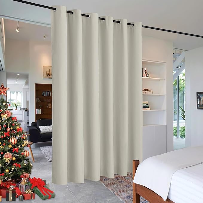 RYB HOME Extra Wide Curtains for Divider Room Separation Soundproof Temporary Door Curtains for Bedroom Closet Office Theatre Garage Living Room Privacy Drop Cloth, W 120 x L 90 inches, Natural by RYBHOME