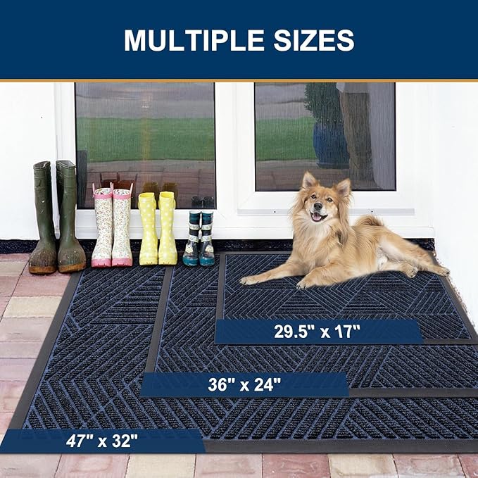 Smiry Front Door Mat Outside Entrance, Heavy Duty Sturdy Natural Rubber Doormat, Trap Dirt and Moisture, Easy Clean Low Profile Mats for Indoor Outdoor Entry, Irregular Triangle (59x20, Navy Blue) - Image 2