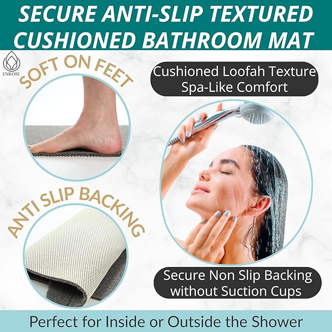 Anti Slip Shower Mat - Non Slip Shower Mats for Inside Shower - Large 47x24 Loofah Shower Floor Mat Non Slip - Bath Mat for Shower - Secure Mat Without Suction Cups (47x24 Gray) - Image 2