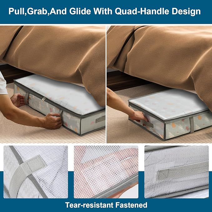 2 Pack Under Bed Storage Containers Bins, Humid-Proof Plastic Underbed Storage Bins, Clothes Storage and Organization Bags, Under the Bed Blanket Storage with Handles for Clothes, Bedroom - Image 4