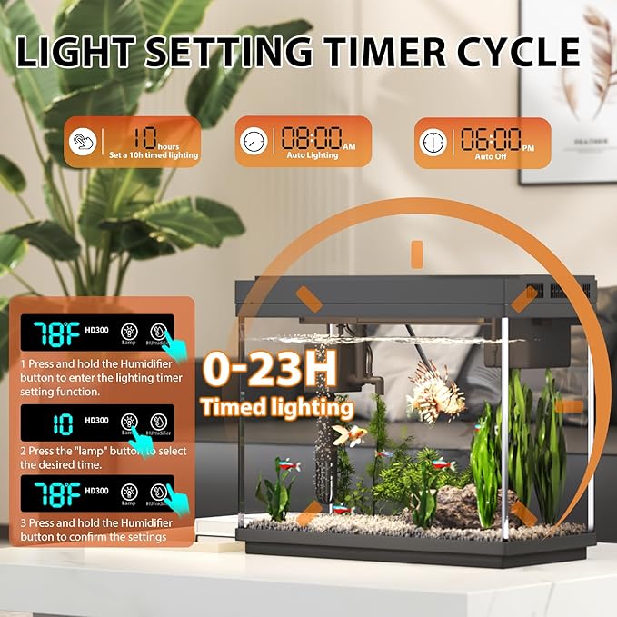 Fish Tank, 2.4 Gallon Fish Aquarium, Fish Tank Starter kit with Smart Humidifier, Temperature Display, 7-Color Lighting, 3 in 1 Quiet Pump with Filteration & Oxygenation & Circulation - Image 6