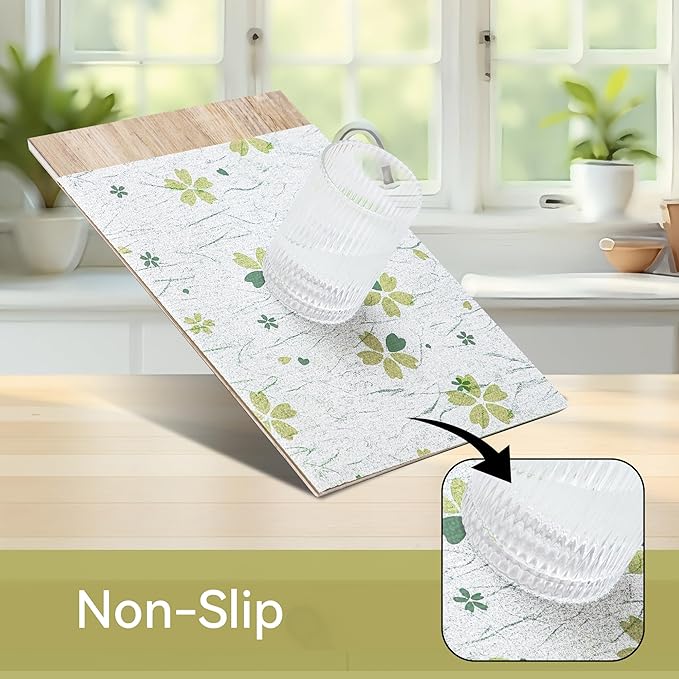 FIFTY FEET 12"x120" Non-Adhesive Shelf Liner for Kitchen Cabinets and Drawers, Washable Non-Slip PVC Cabinet Liner (Green Floral)(6 Roll) - Image 2