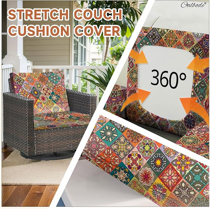 14Pcs Stretch Patio Cushion Cover, Bohemian Colored Geometric Pattern Couch Covers for Patio Furniture Cushions Washable Reusable Couch Covers Replacement for Fall Winter(Cover Only) - Image 3