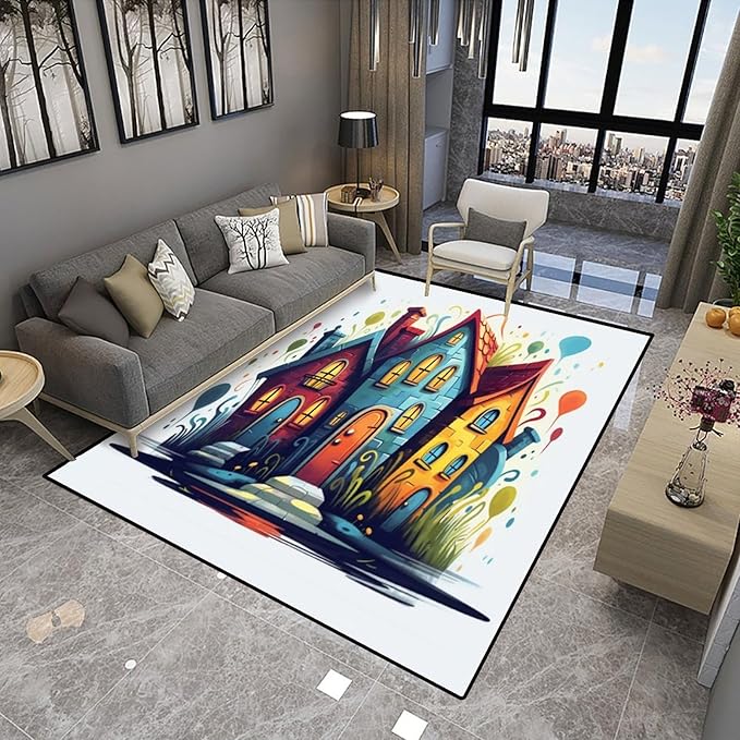 Shag Carpet, Strange House Pattern Printing Reversible Area Rugs Fade Resistant, Flame Resistant, Quick Dry, Stain Resistant, Waterproo Floor Carpet for Living Room Bedroom, 48 x 72 Inch - Image 4