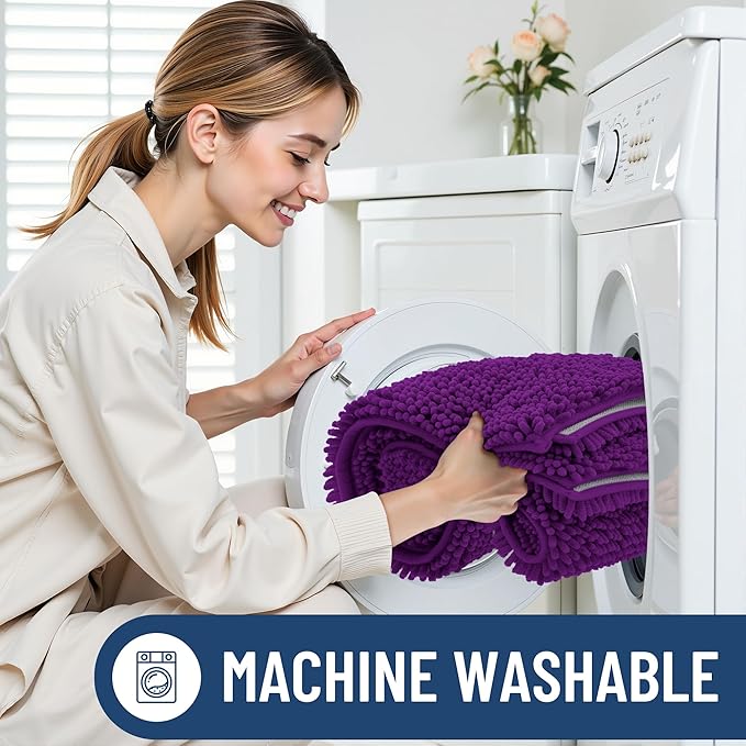 Smiry Luxury Chenille Bathroom Rugs 24x16, Extra Soft and Absorbent Shaggy Bath Mat, Machine Washable, Non-Slip Plush Carpet Runner for Tub, Shower, and Floor, Home Decor Accessories, Violet - Image 6