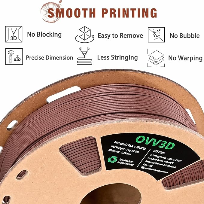 OVV3D Wood PLA Filament 1.75mm, Cherrywood Filament 3D Printer Filament, Add More Than 30% Real Wood Fiber, Matte Frosted 3D Filament, 1.75 PLA 3D Printing Filament - Image 4