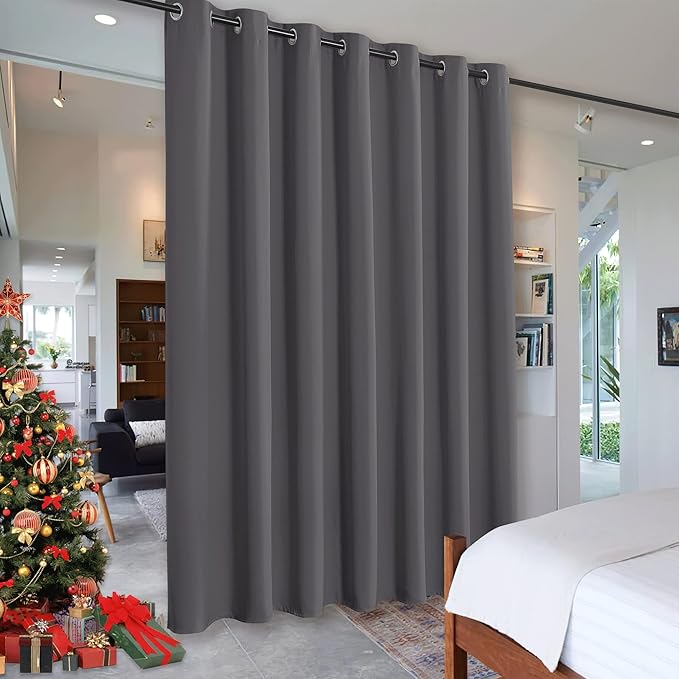 RYB HOME Blackout Room Divider Curtains Privacy Loft Screen Adjustable Ceiling to Floor Curtain & Drapes Partitions for Bedroom Dorm Doorway Bay Window, Wide 100 x Long 84, Grey, 1 Panel by RYBHOME