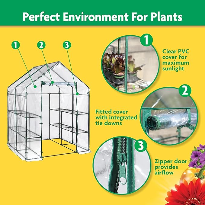 Miracle-GRO 4'8" x 4'8" x 6'5" Outdoor Mini Walk-in Greenhouse Plant Tent, All-Season Small Walk-in Plant Growth Accelerator with 8 Wire Shelves, Clear - Image 3