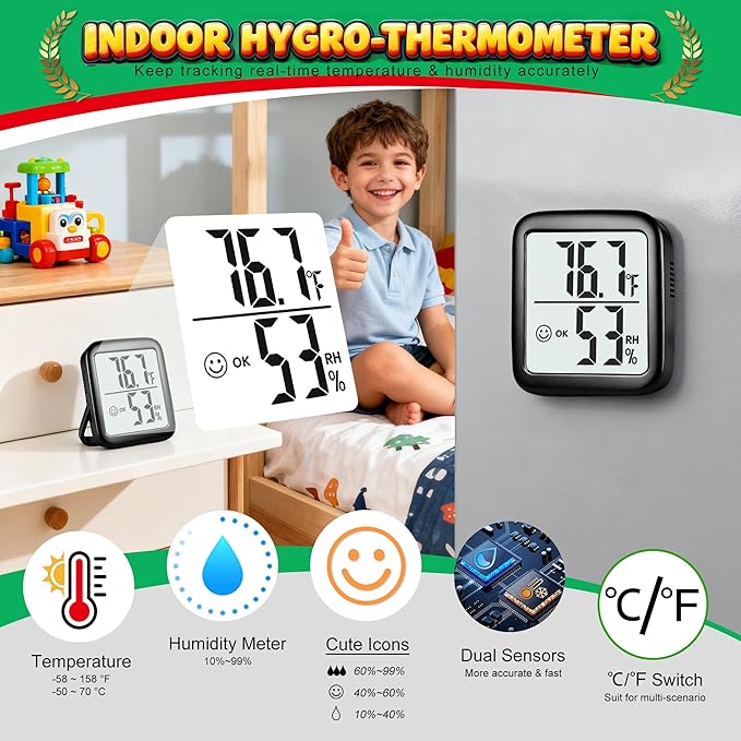 Antonki 2 Pack Room Thermometer for Home, Hygrometer Indoor Humidity Meter Gauge, Digital Temperature and Humidity Sensor Monitor for House, Terrarium, Incubator, Greenhouse - Battery Included - Image 2