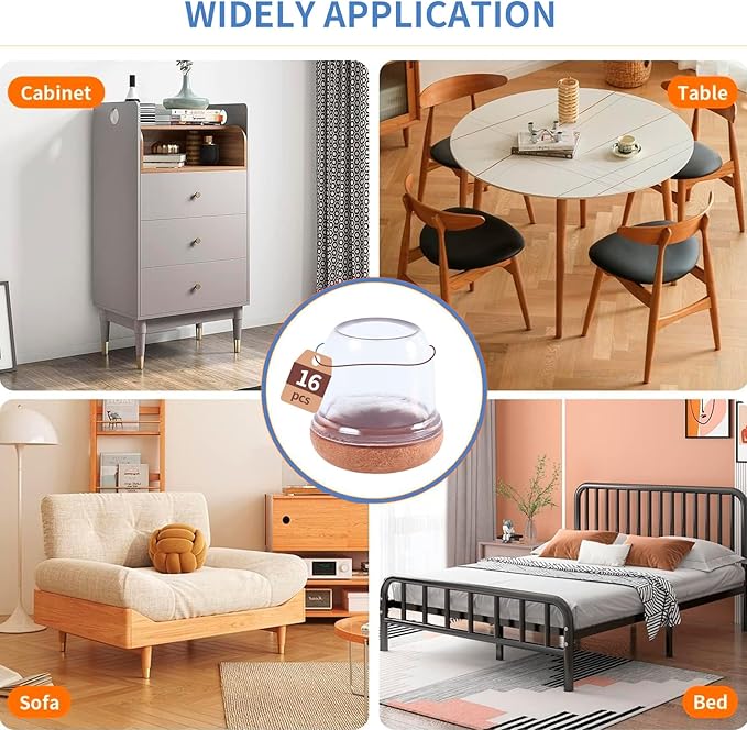 Silicone Chair Leg Floor Protectors with Felt, 16PCS Folding Card Table and Chairs End Tips Chair Leg Caps for Hardwood Floor, Clear Metal Furniture Feet Floor Protectors(Round, Fit:0.75"-1.1") - Image 8