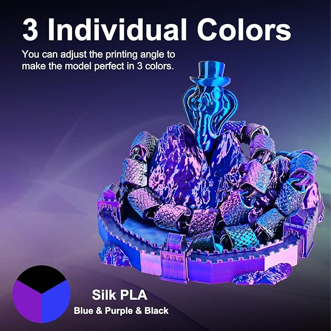 ERYONE Silk Tri Color PLA Filament 3D Printer 1.75mm +/- 0.03mm, Multicolor Filament Tricolor PLA Bundle 2KG Cardboard Spool, Blue Purple Black - Image 2