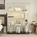 Yoluckea 4-Tier Glass Display Cabinet Extra Large with Bluetooth LED Light Strip, 2-Door Floor Standing Curio Cabinet with Universal Wheel for Home, Black Glass Bookshelf for Collections, Clear Top by Yoluckea