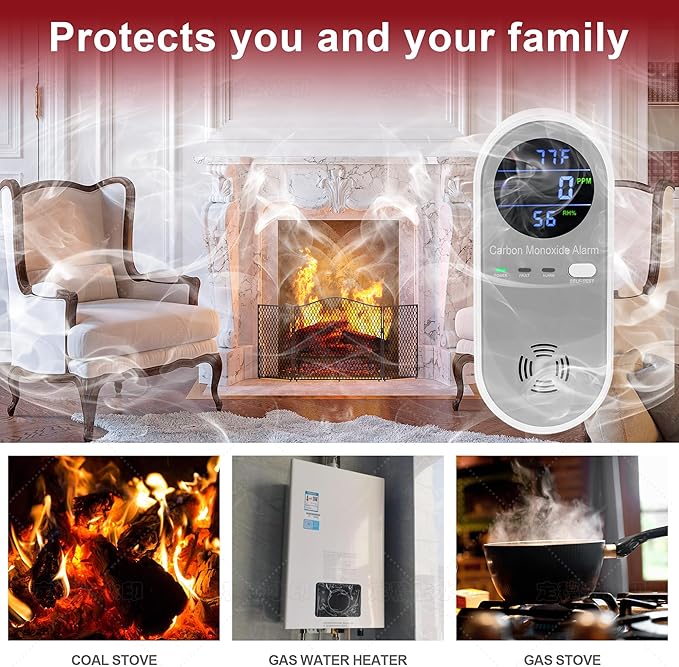 Plug in Carbon Monoxide Detector, Carbon Monoxide Alarm, 3-in-1 Real-time Digital Display CO Level, Fahrenheit(°F) & Humidity, Co Detector Monitor for Home,RV,Apartment - Image 5