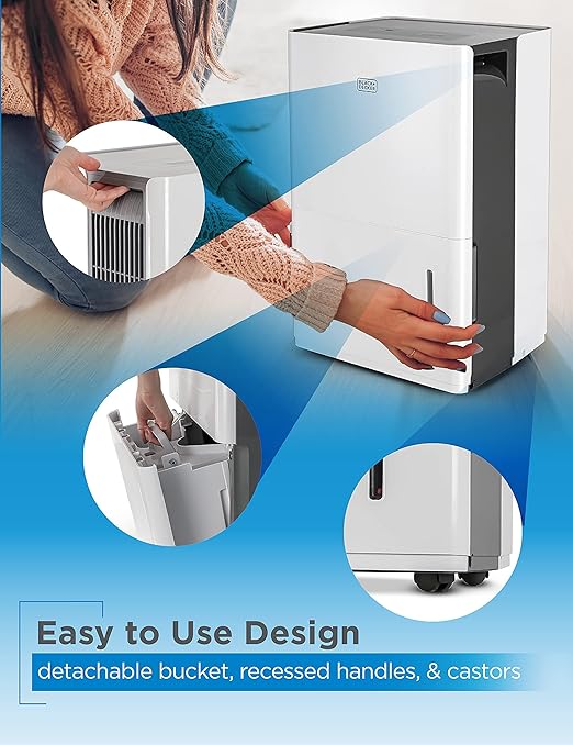 BLACK+DECKER 22-Pint Portable Dehumidifier, Dehumidifier for Home up to 1500 Sq. Ft. Coverage, For Basement and Medium to Large Spaces, Removable Bucket and Drain Hose Included, BD22MWSA, White - Image 5