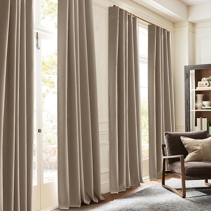RYB HOME 100% Blackout Flax Linen Curtains 90 Inch Long, Light Block and Thermal Insulated Drapes, Total Blackout Curtains for Living Room/Bedroom/Nursery, 2 Panels, 52 Inch Wide, Mocha - Image 2