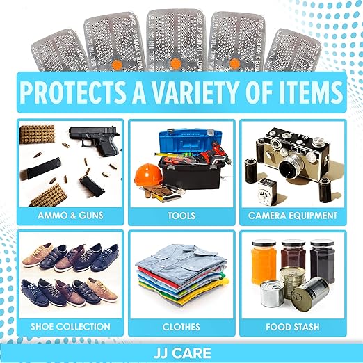 JJ CARE Silica Gel Canister, 50g [Pack of 6] - (Orange to Green) Indicating Rechargeable Dehumidifier Desiccant Beads, Safe Moisture Absorber, Ammo Can Dehumidifier for Gun Safe, Vault, Bedroom, Car - Image 8