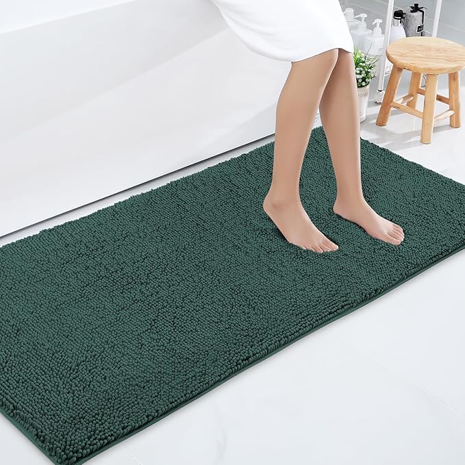Smiry Luxury Chenille Bathroom Rugs 59x24, Extra Soft and Absorbent Shaggy Bath Mat, Machine Washable, Non-Slip Plush Carpet Runner for Tub, Shower, and Floor, Home Decor Accessories, Green by Smiry