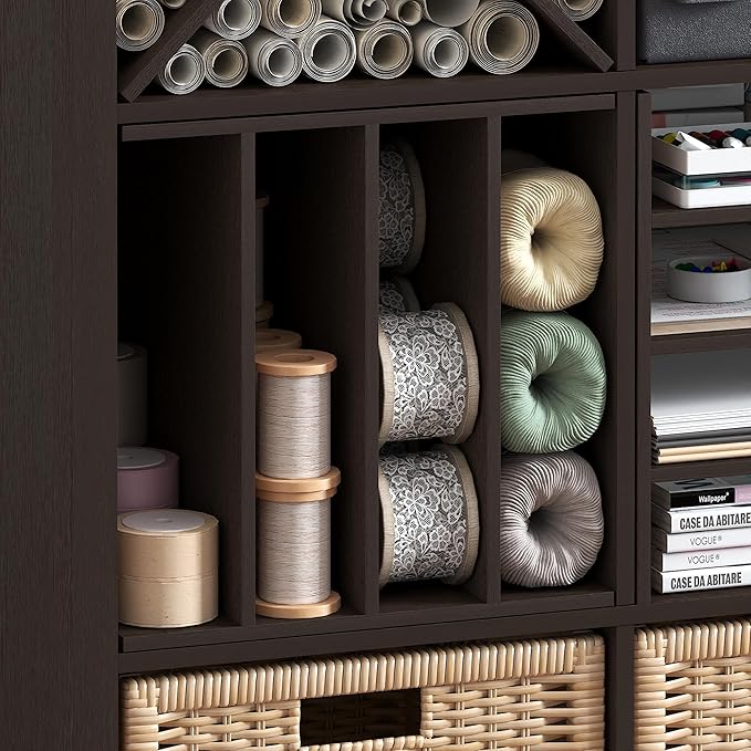 Furinno Cubicle Cube Insert, 3-Shelf Cube Organizer, 3-Tier Shelf Accessory, Fits into Furinno Triple Thick Cubes, IKEA Kallax, for Organizers and Storage, Black Dark Oak - Image 9