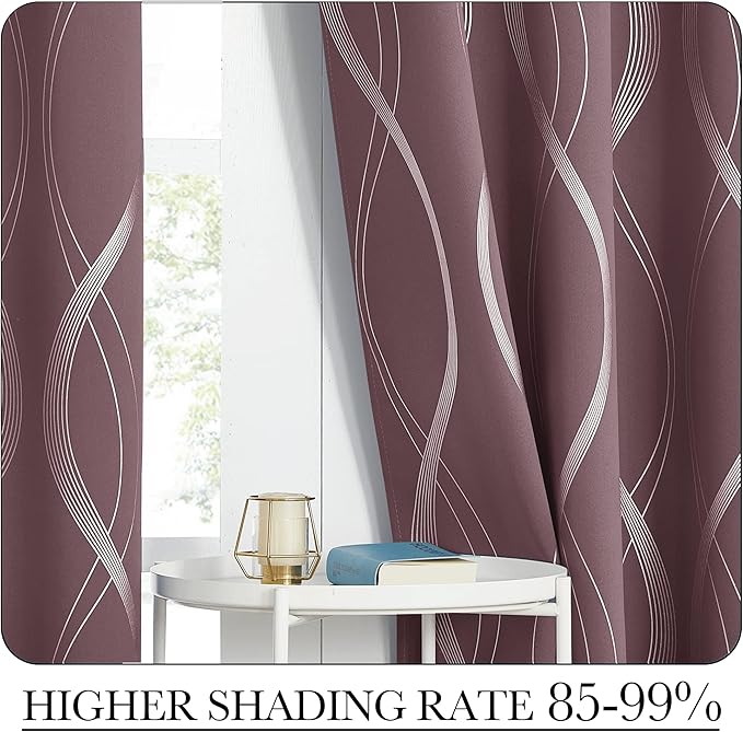 NICETOWN Dry Rose Blackout Curtain Panels 84 for Living Room and Bedroom 2 Panels, 52 x 84, Noise Reducing Thermal Insulated Wave Line Foil Print Design Window Treatments for Patio Sliding Glass Door - Image 4