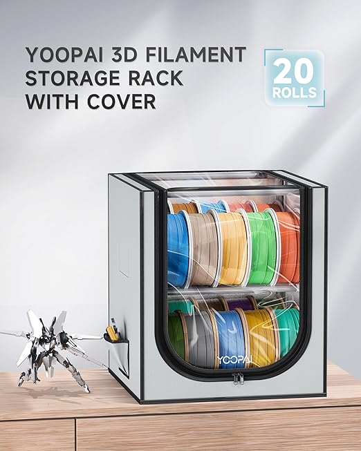 YOOPAI 3D Printer Filament Storage Box with Desiccants - 2 Tiers Metal Filament Storage Rack with Cloth Cover,Holds Up to 24 Rolls of Filaments - 3D Filament Holder for Home, Office Workshop, Studio - Image 2