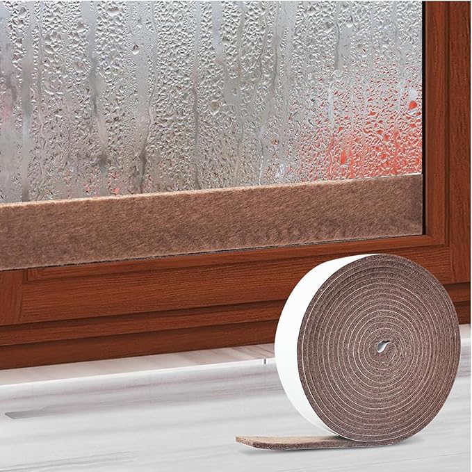 Moisture Absorbent Tape for Window Sill (1.18” x 13’) Brown Condensation Drip Strip Reusable, Prevents Small Lakes for Home by FuKuEn